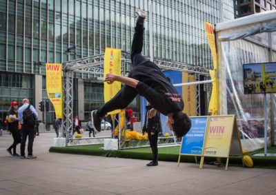 Man doing a flip at DHL brand experience