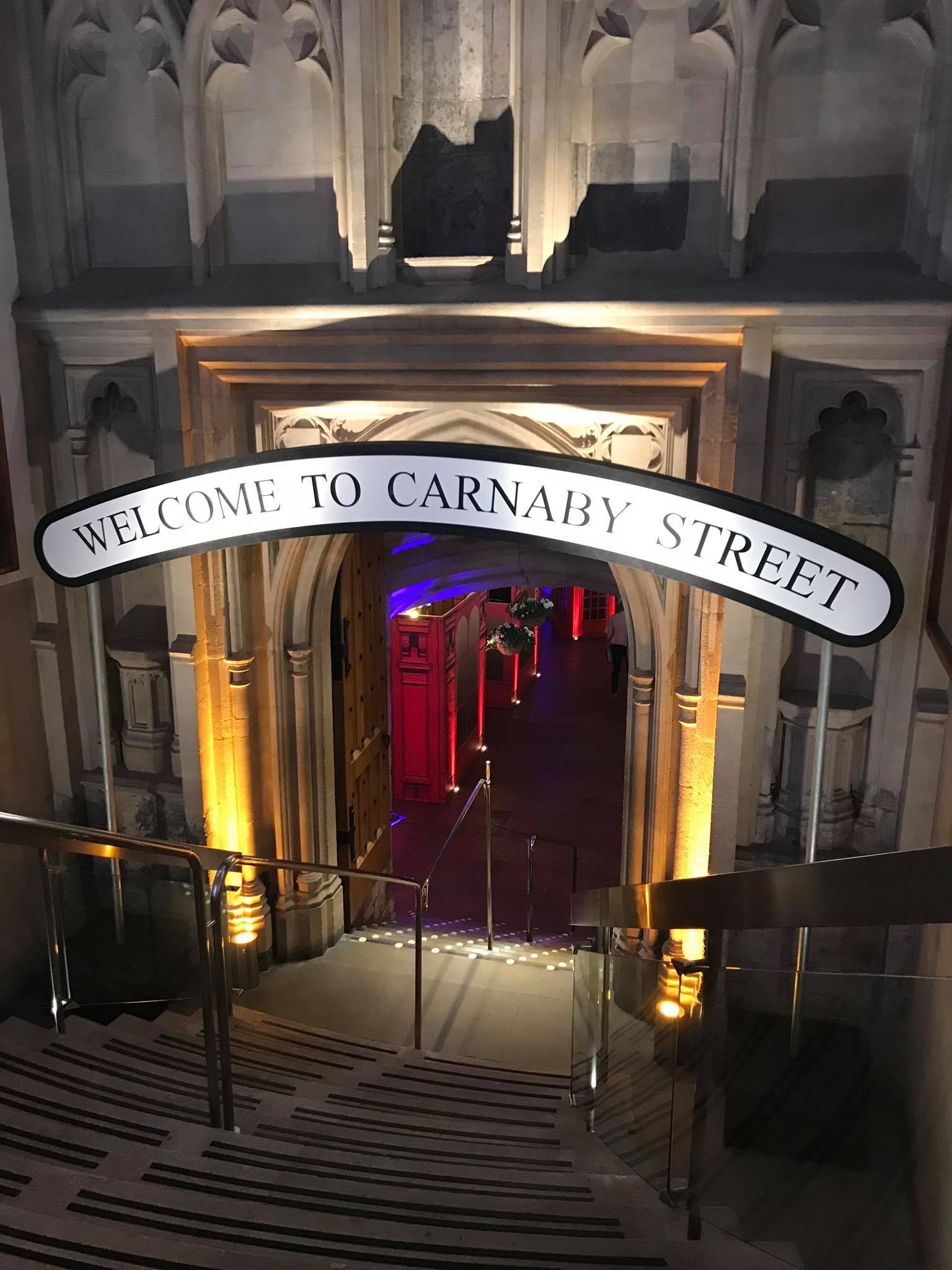 'Welcome to Carnaby Street' sign at entrance to venue