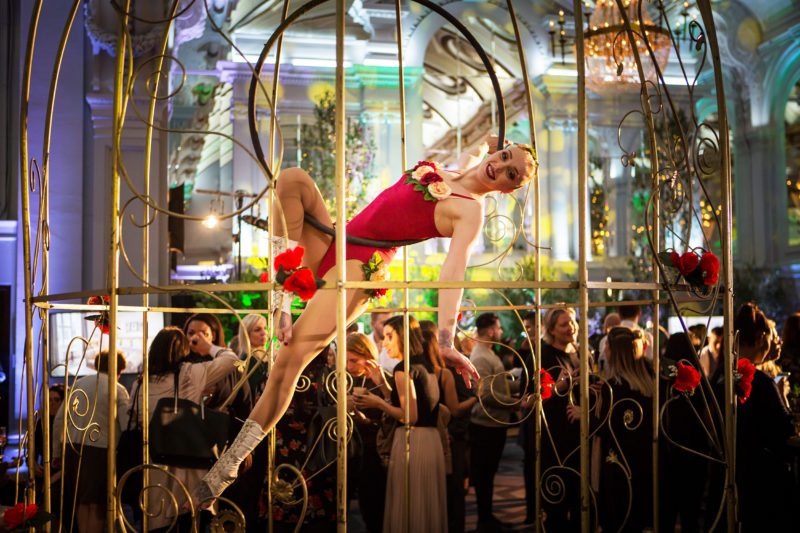 Aerial hoop artist at De Vere product launch event