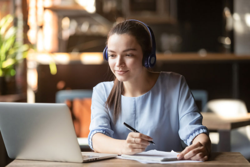 lady with headset on